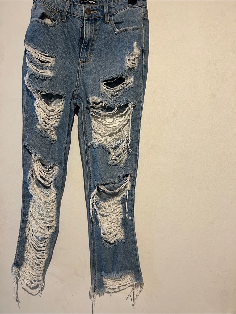 Fashion Nova Distressed Blue Straight-Leg Jeans